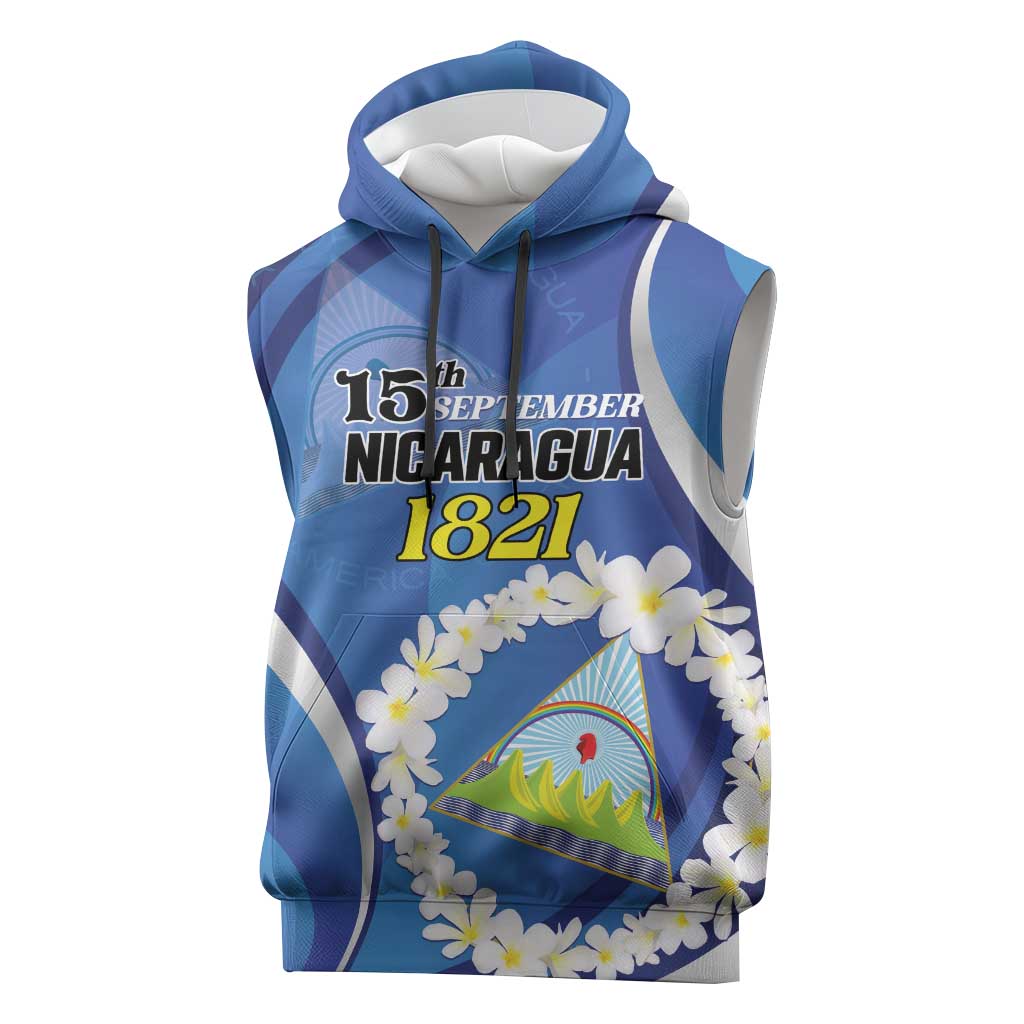 Personalized Nicaragua Independence Day 1821 Sleeveless Hoodie Plumeria Floral - Wonder Print Shop