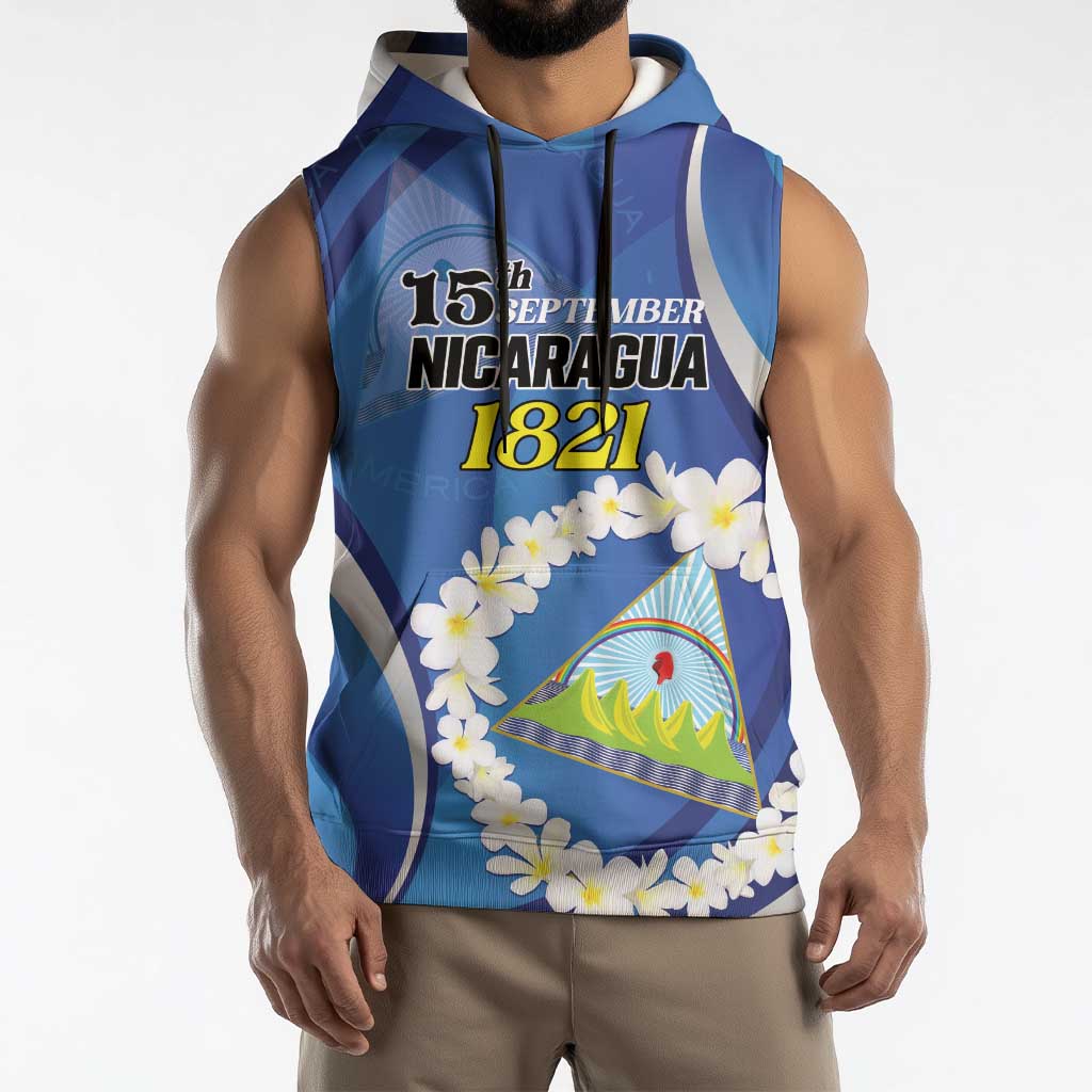 Personalized Nicaragua Independence Day 1821 Sleeveless Hoodie Plumeria Floral - Wonder Print Shop