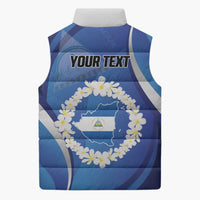 Personalized Nicaragua Independence Day 1821 Sleeveless Puffer Jacket Plumeria Floral - Wonder Print Shop
