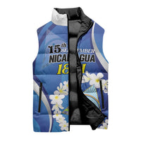 Personalized Nicaragua Independence Day 1821 Sleeveless Puffer Jacket Plumeria Floral - Wonder Print Shop