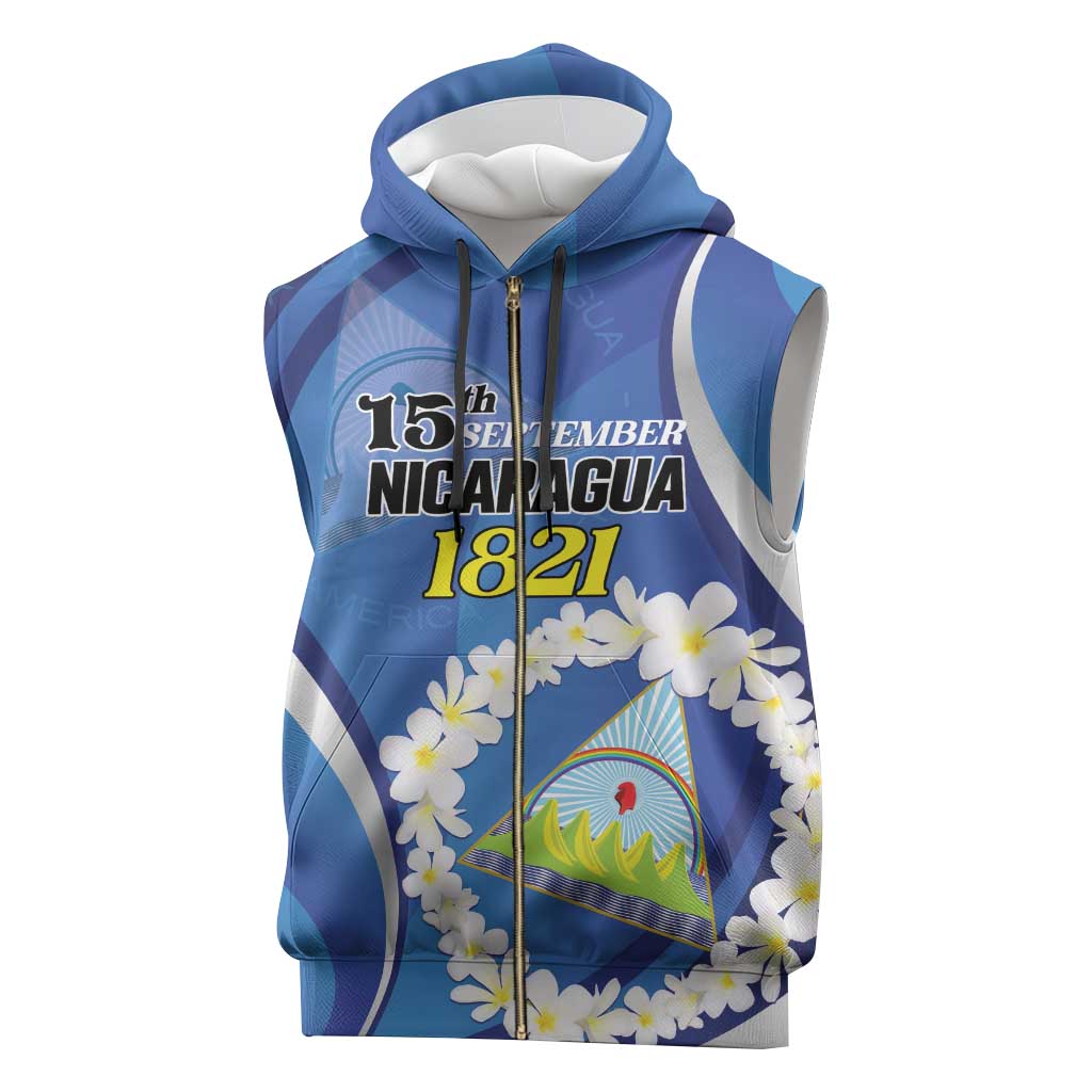 Personalized Nicaragua Independence Day 1821 Sleeveless Zip Hoodie Plumeria Floral - Wonder Print Shop