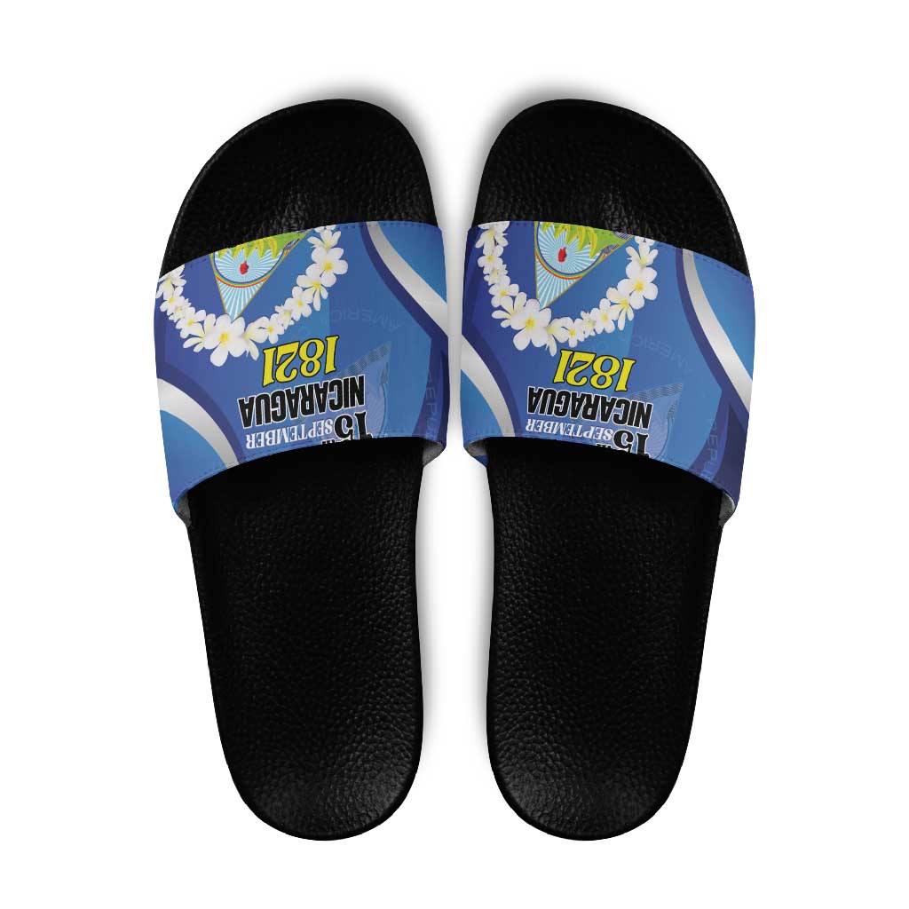Nicaragua Independence Day 1821 Slide Sandals Plumeria Floral - Wonder Print Shop