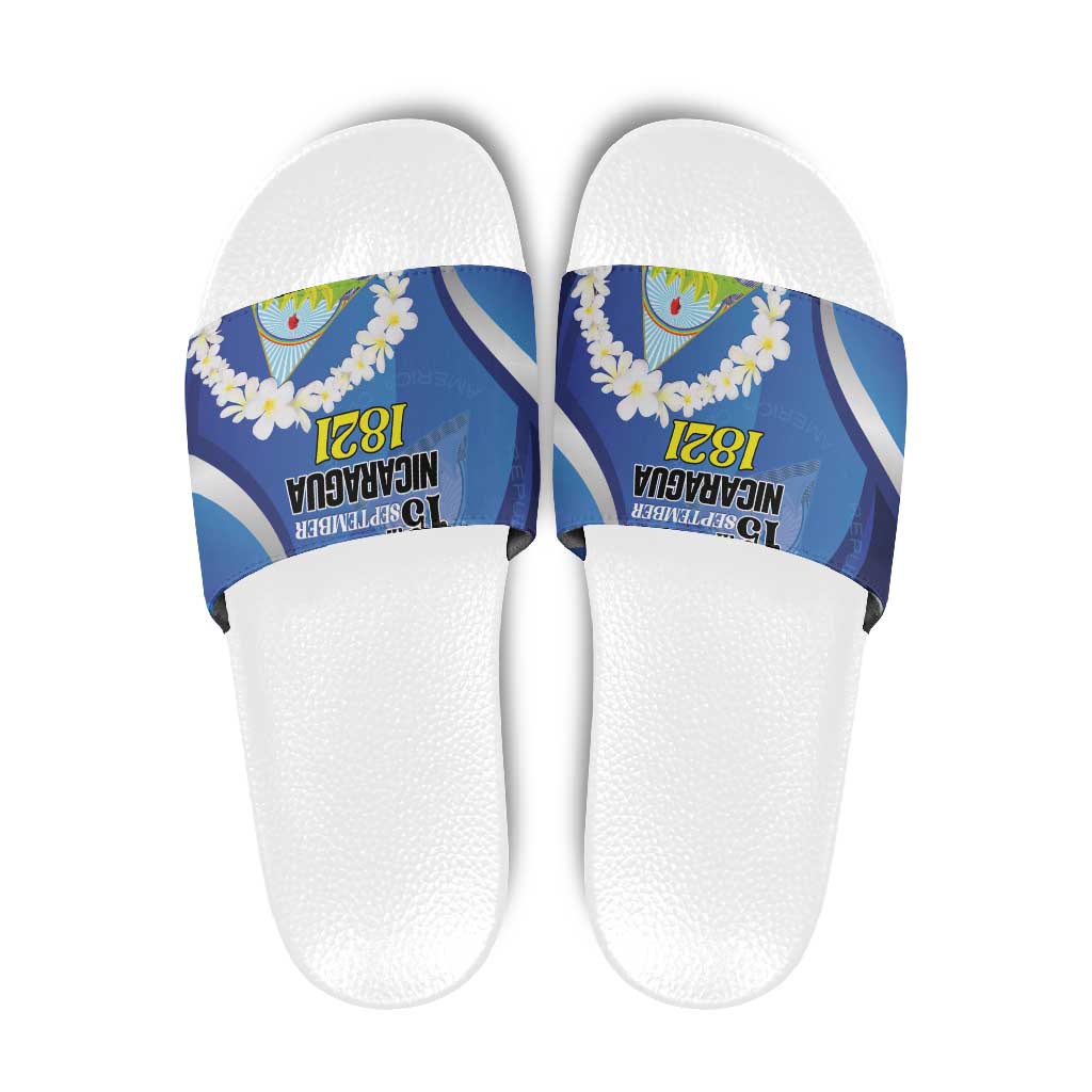 Nicaragua Independence Day 1821 Slide Sandals Plumeria Floral - Wonder Print Shop