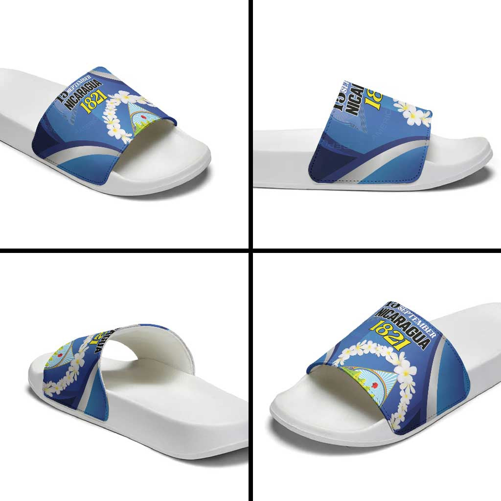 Nicaragua Independence Day 1821 Slide Sandals Plumeria Floral - Wonder Print Shop