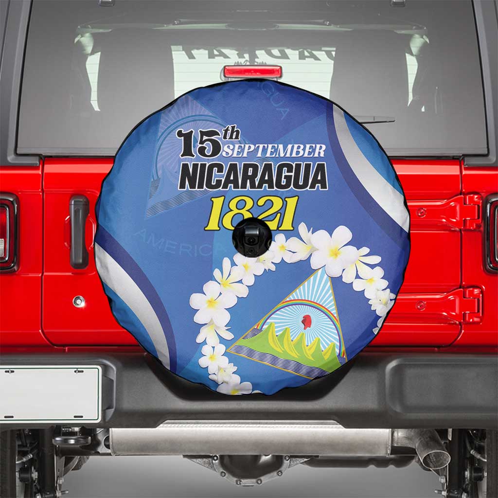 Nicaragua Independence Day 1821 Spare Tire Cover Plumeria Floral - Wonder Print Shop