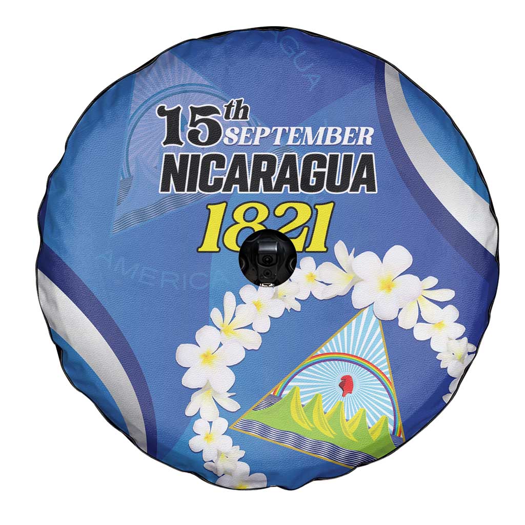 Nicaragua Independence Day 1821 Spare Tire Cover Plumeria Floral - Wonder Print Shop