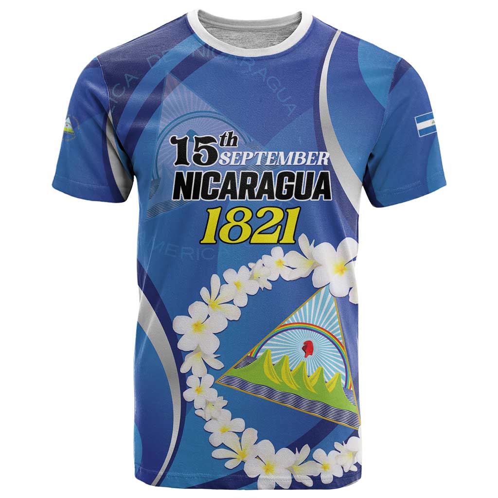 Personalized Nicaragua Independence Day 1821 T Shirt Plumeria Floral - Wonder Print Shop