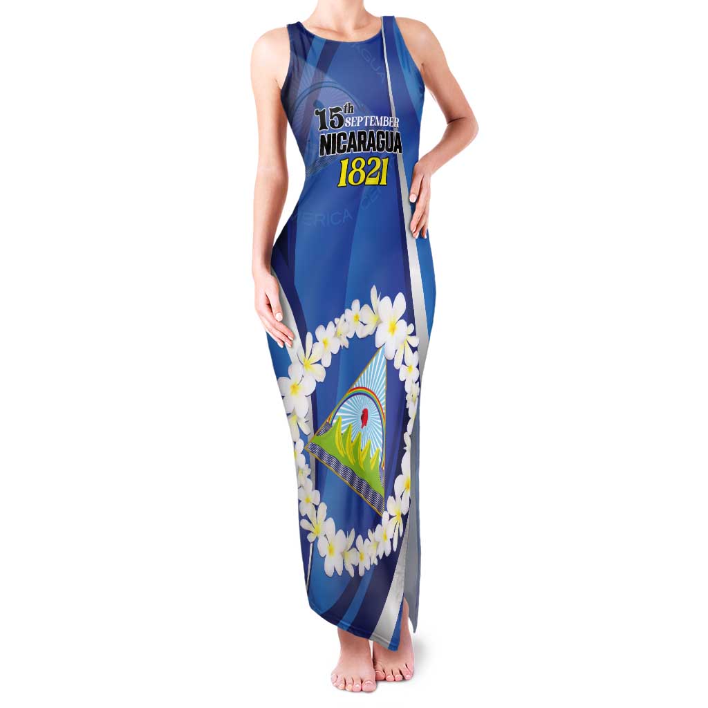 Personalized Nicaragua Independence Day 1821 Tank Maxi Dress Plumeria Floral - Wonder Print Shop