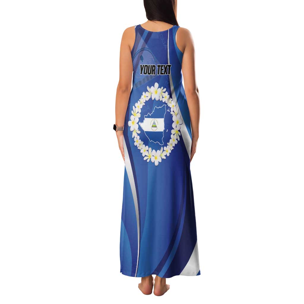 Personalized Nicaragua Independence Day 1821 Tank Maxi Dress Plumeria Floral - Wonder Print Shop