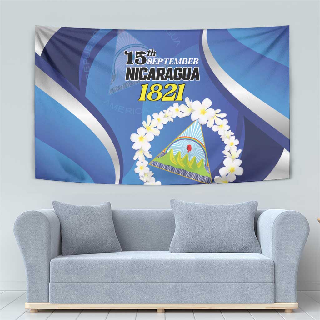 Nicaragua Independence Day 1821 Tapestry Plumeria Floral - Wonder Print Shop