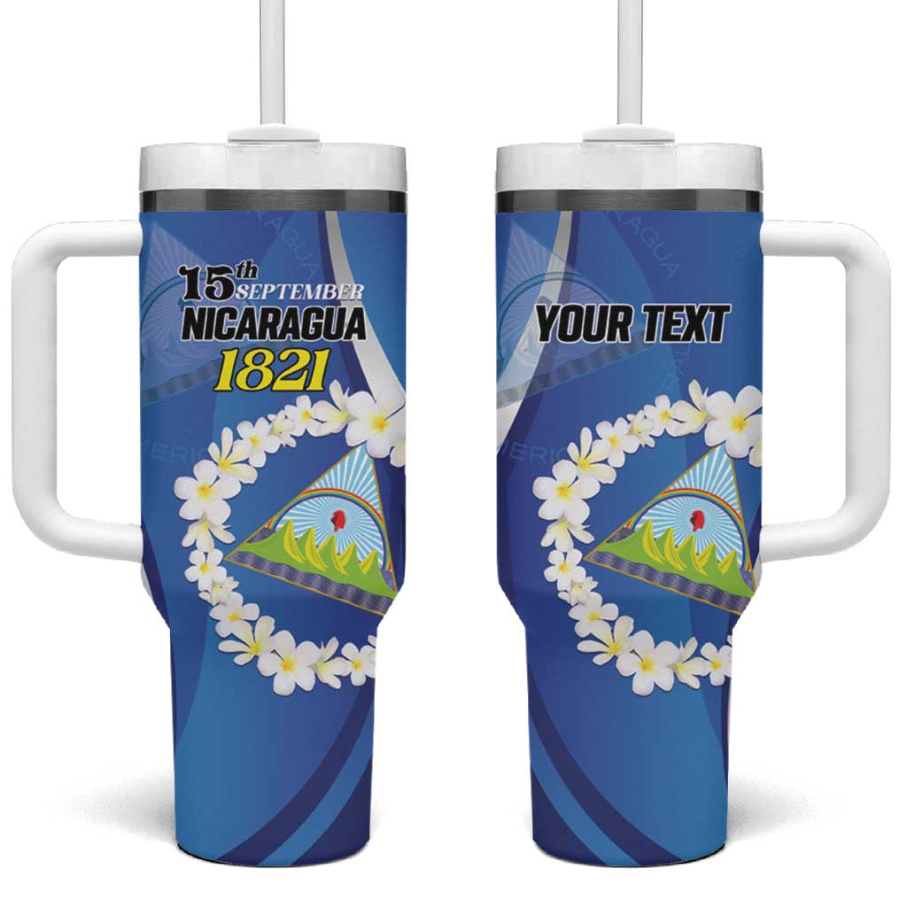 Personalized Nicaragua Independence Day 1821 Tumbler With Handle Plumeria Floral - Wonder Print Shop