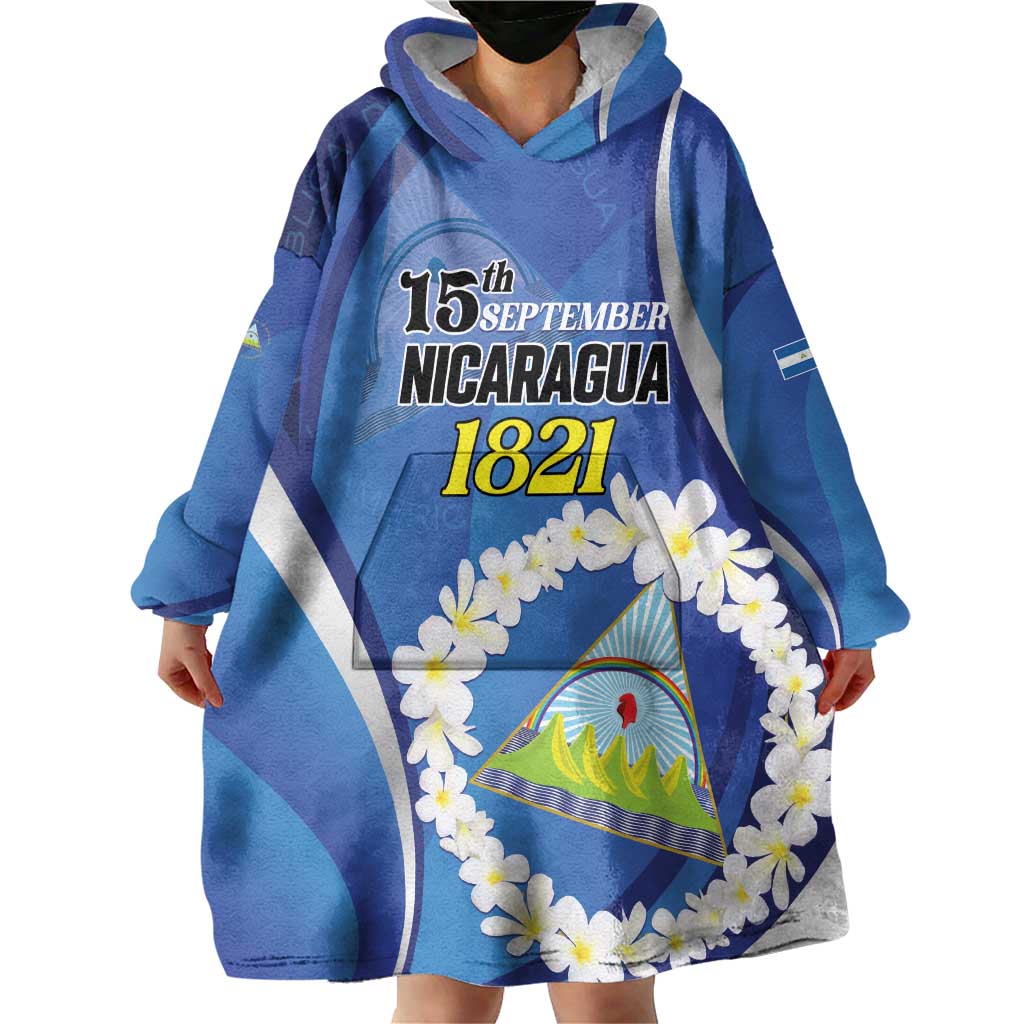Personalized Nicaragua Independence Day 1821 Wearable Blanket Hoodie Plumeria Floral - Wonder Print Shop