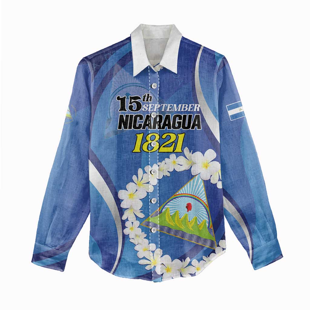 Personalized Nicaragua Independence Day 1821 Women Casual Shirt Plumeria Floral - Wonder Print Shop