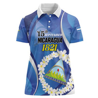 Personalized Nicaragua Independence Day 1821 Women Polo Shirt Plumeria Floral - Wonder Print Shop