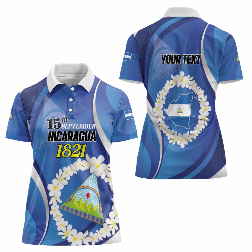 Personalized Nicaragua Independence Day 1821 Women Polo Shirt Plumeria Floral - Wonder Print Shop