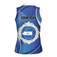 Personalized Nicaragua Independence Day 1821 Women Sleeveless Polo Shirt Plumeria Floral - Wonder Print Shop