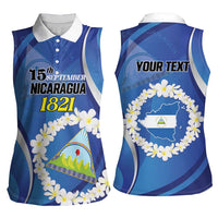 Personalized Nicaragua Independence Day 1821 Women Sleeveless Polo Shirt Plumeria Floral - Wonder Print Shop