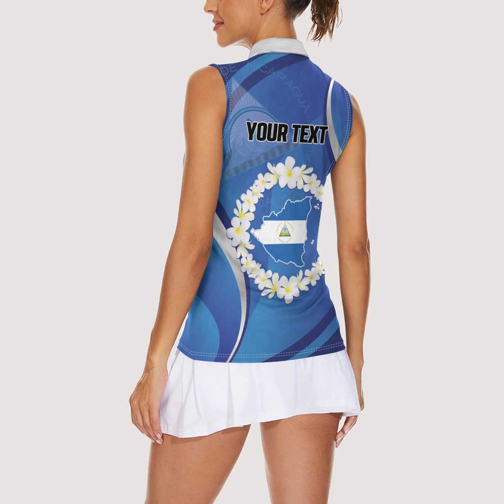 Personalized Nicaragua Independence Day 1821 Women Sleeveless Polo Shirt Plumeria Floral - Wonder Print Shop