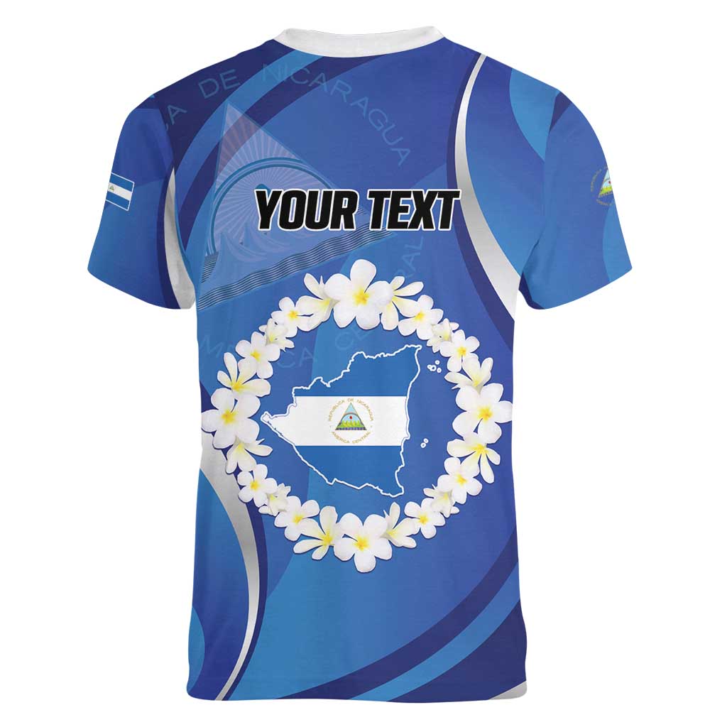 Personalized Nicaragua Independence Day 1821 Women V-Neck T-Shirt Plumeria Floral - Wonder Print Shop