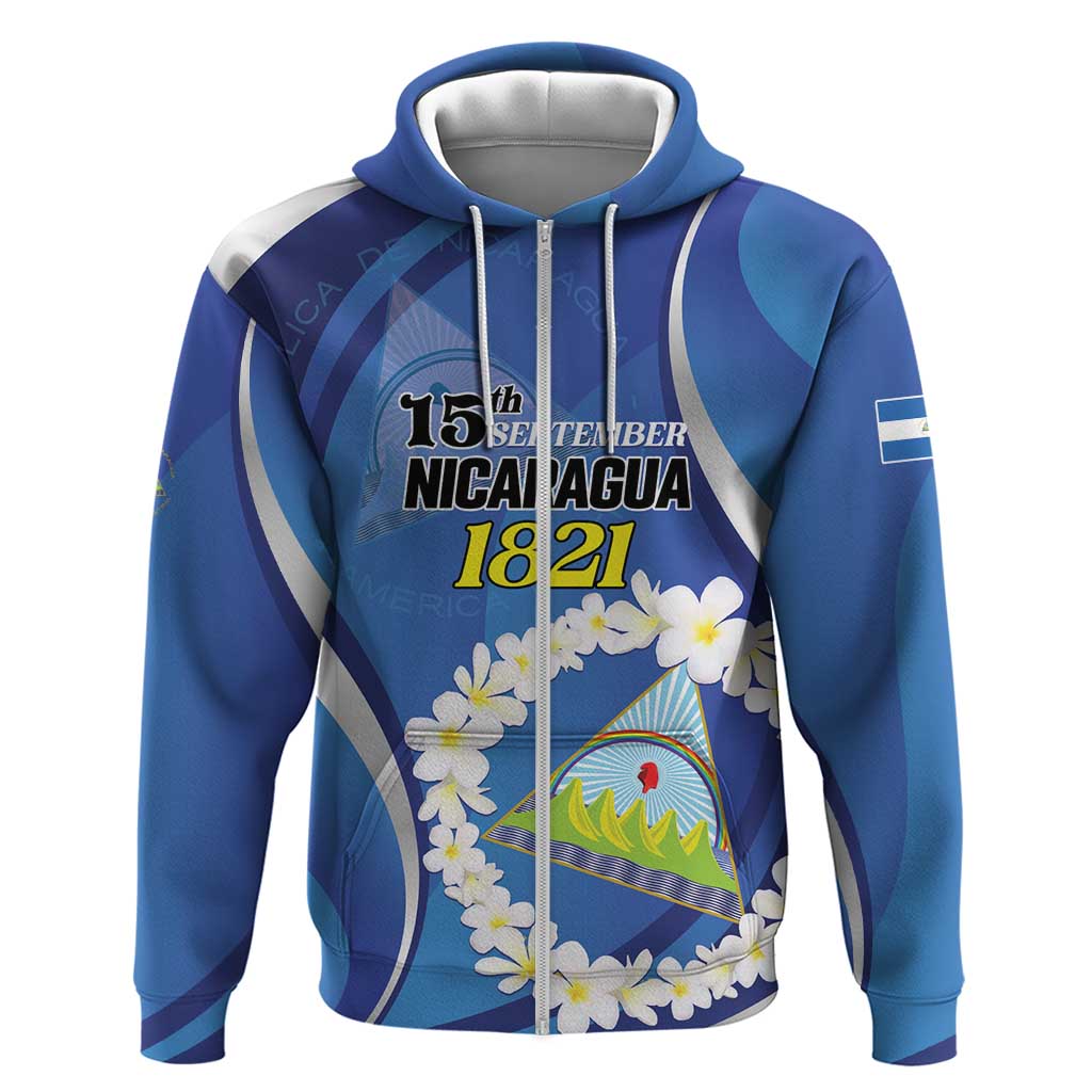 Personalized Nicaragua Independence Day 1821 Zip Hoodie Plumeria Floral - Wonder Print Shop