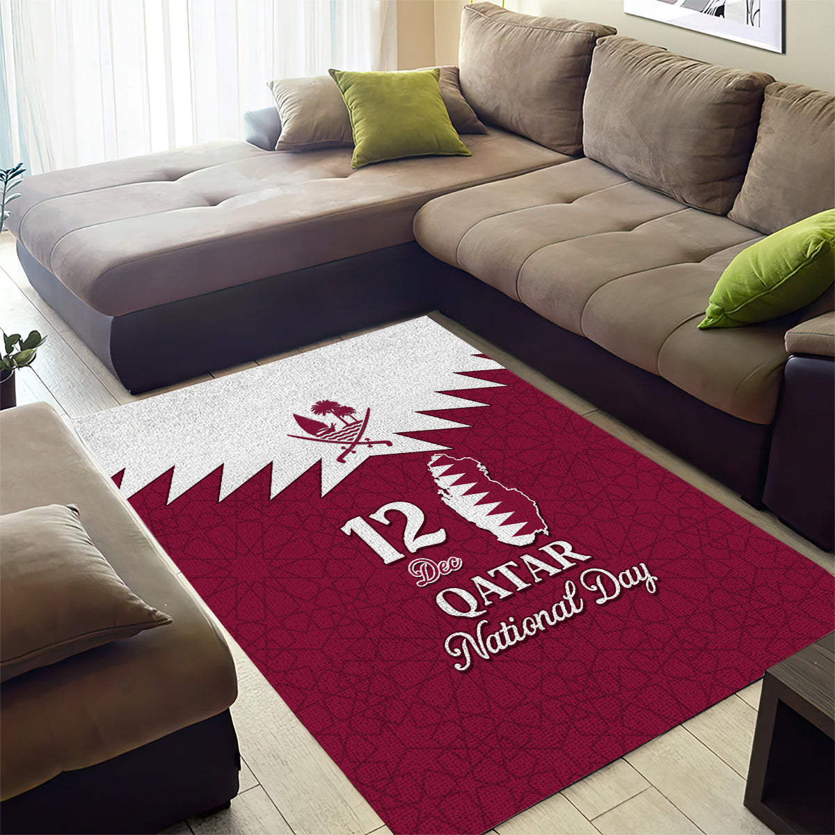 Qatar National Day Area Rug Dawlat Qatar Map Islamic Pattern - Wonder Print Shop