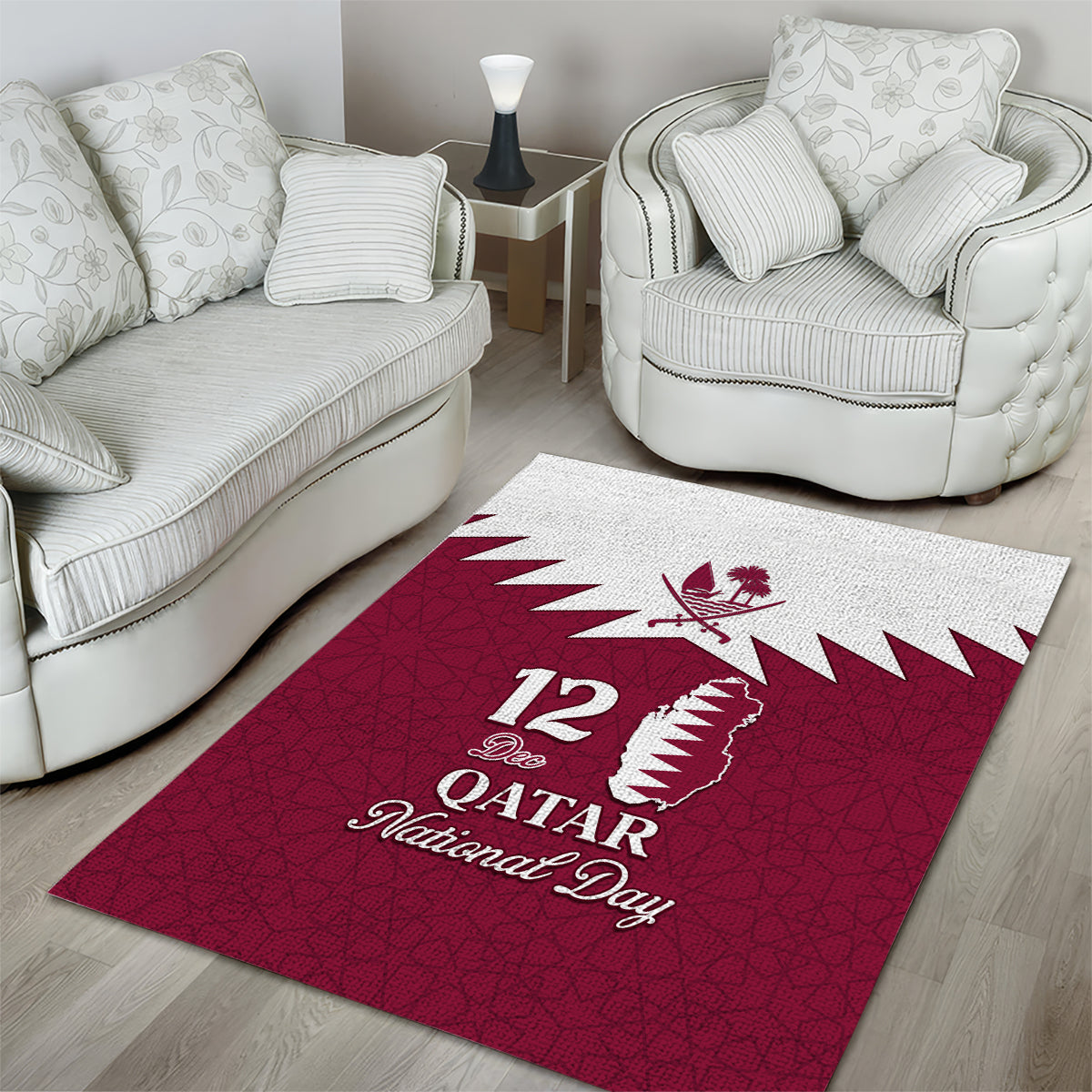 Qatar National Day Area Rug Dawlat Qatar Map Islamic Pattern - Wonder Print Shop