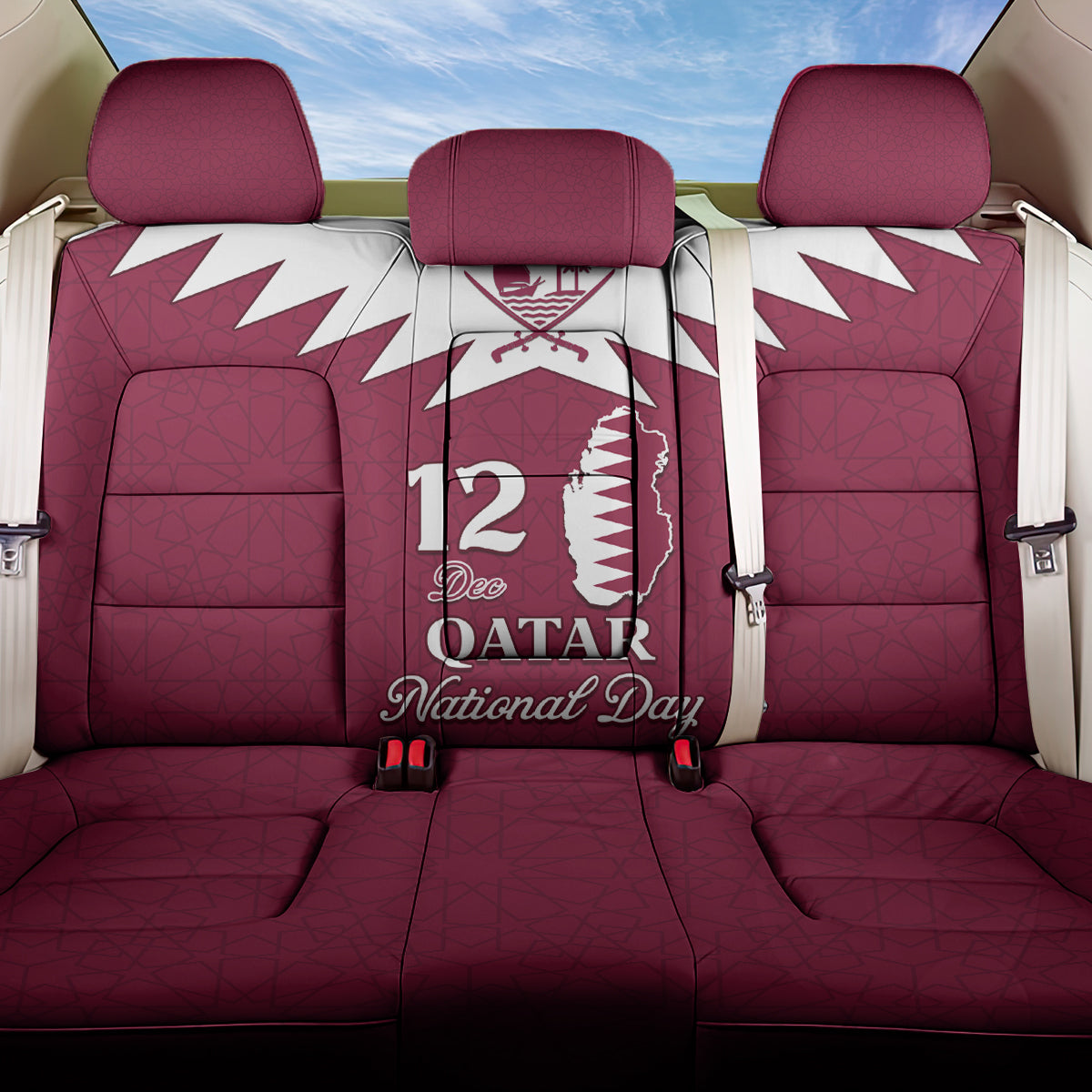 Qatar National Day Back Car Seat Cover Dawlat Qatar Map Islamic Pattern LT01