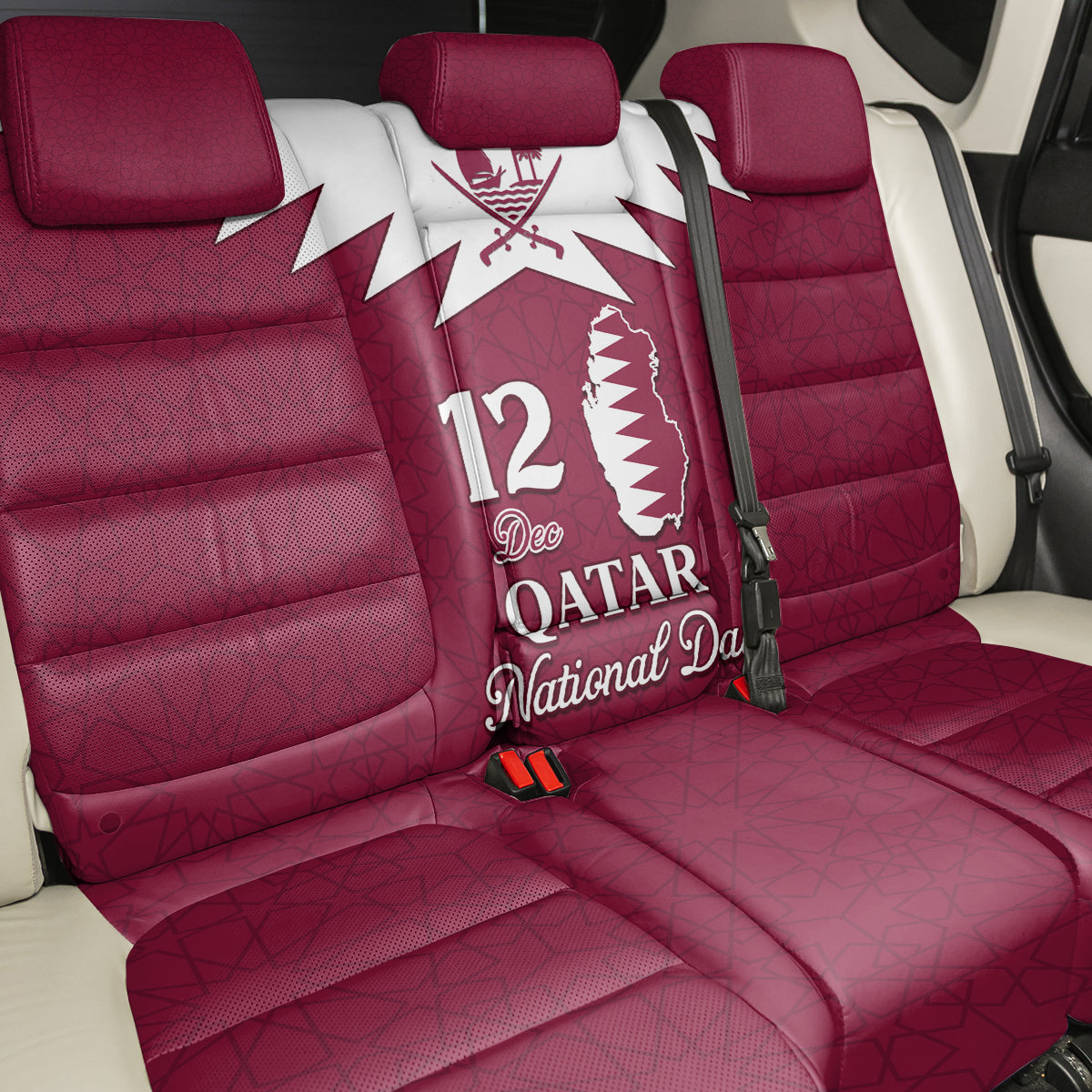 Qatar National Day Back Car Seat Cover Dawlat Qatar Map Islamic Pattern - Wonder Print Shop