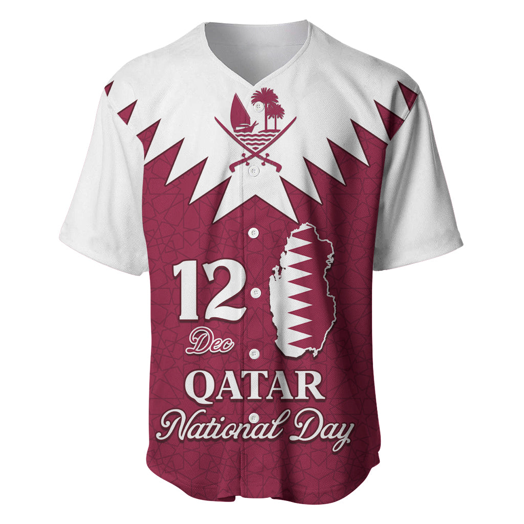 Personalised Qatar National Day Baseball Jersey Dawlat Qatar Map Islamic Pattern - Wonder Print Shop
