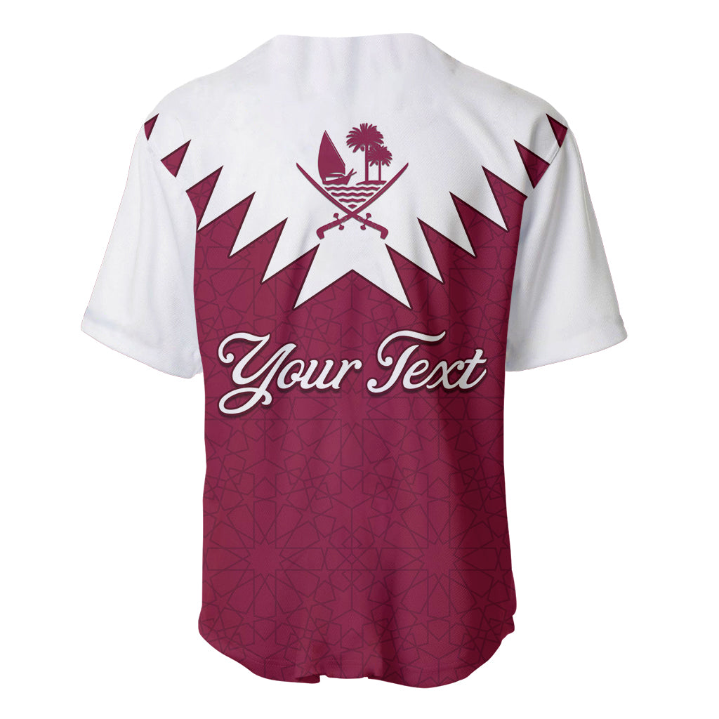 Personalised Qatar National Day Baseball Jersey Dawlat Qatar Map Islamic Pattern - Wonder Print Shop