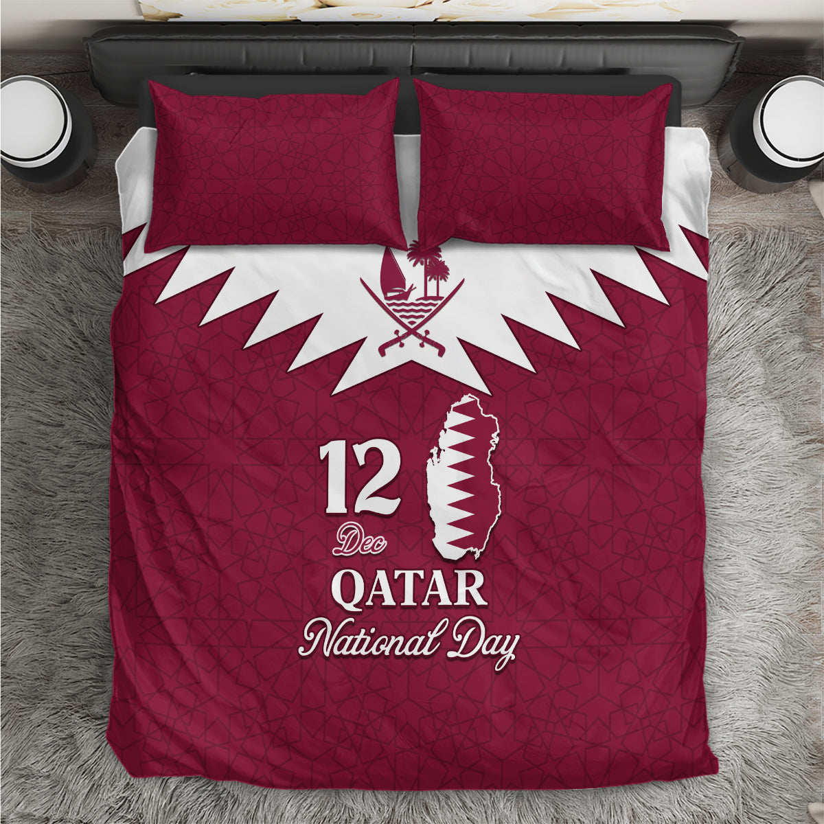 Qatar National Day Bedding Set Dawlat Qatar Map Islamic Pattern - Wonder Print Shop