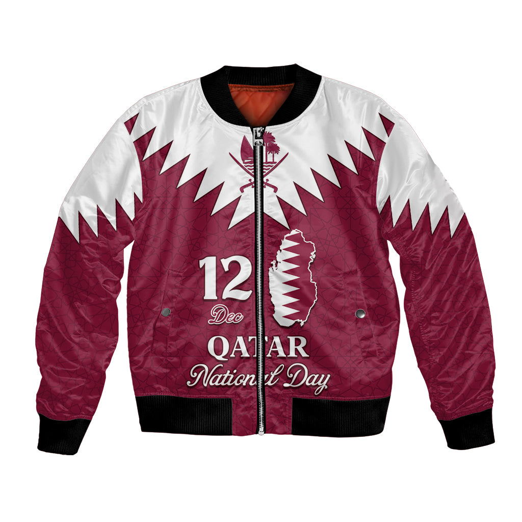 Personalised Qatar National Day Bomber Jacket Dawlat Qatar Map Islamic Pattern - Wonder Print Shop