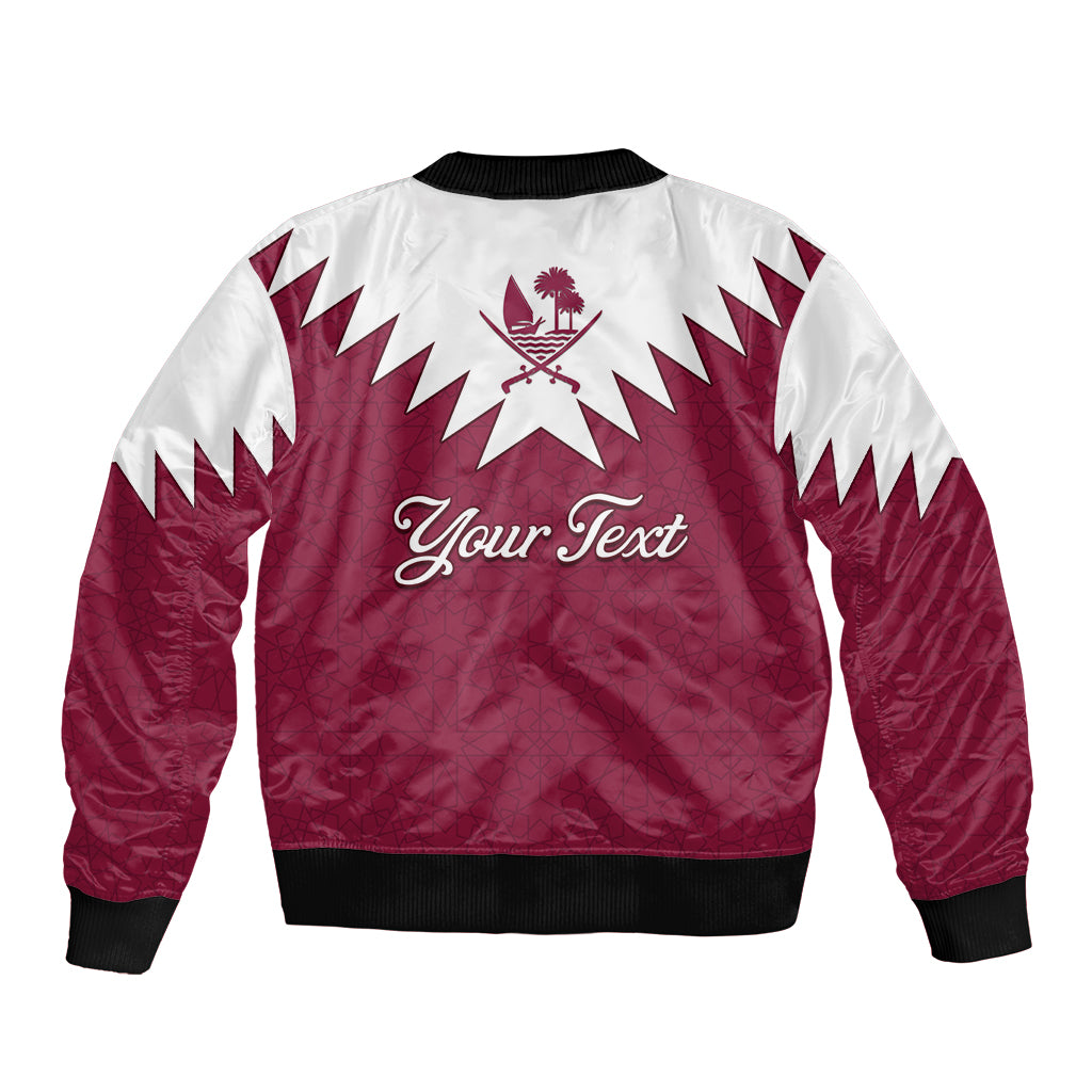 Personalised Qatar National Day Bomber Jacket Dawlat Qatar Map Islamic Pattern - Wonder Print Shop