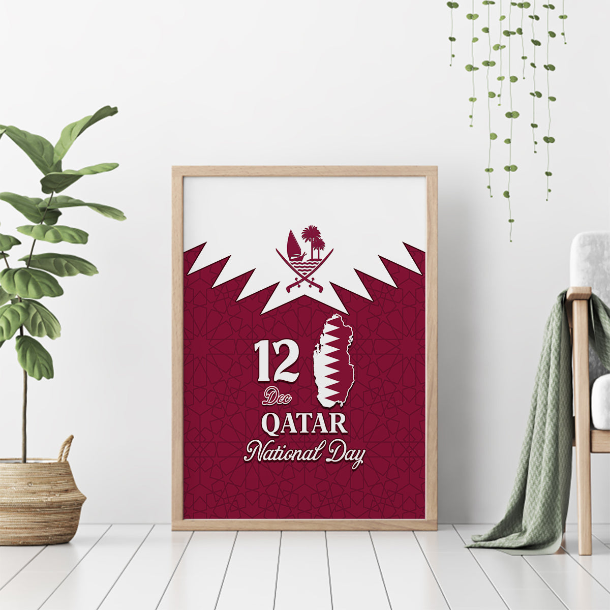 Qatar National Day Canvas Wall Art Dawlat Qatar Map Islamic Pattern - Wonder Print Shop