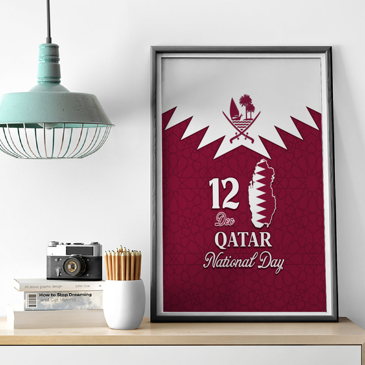 Qatar National Day Canvas Wall Art Dawlat Qatar Map Islamic Pattern - Wonder Print Shop