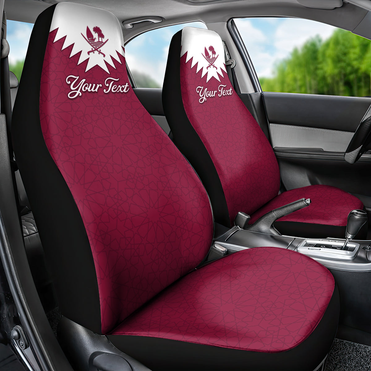 Qatar National Day Car Seat Cover Dawlat Qatar Map Islamic Pattern - Wonder Print Shop