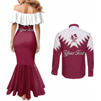 personalised-qatar-national-day-couples-matching-mermaid-dress-and-long-sleeve-button-shirt-dawlat-qatar-map-islamic-pattern