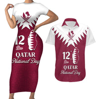 Personalised Qatar National Day Couples Matching Short Sleeve Bodycon Dress and Hawaiian Shirt Dawlat Qatar Map Islamic Pattern - Wonder Print Shop