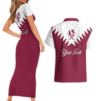 Personalised Qatar National Day Couples Matching Short Sleeve Bodycon Dress and Hawaiian Shirt Dawlat Qatar Map Islamic Pattern - Wonder Print Shop