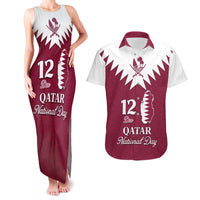 Personalised Qatar National Day Couples Matching Tank Maxi Dress and Hawaiian Shirt Dawlat Qatar Map Islamic Pattern - Wonder Print Shop