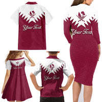 Personalised Qatar National Day Family Matching Long Sleeve Bodycon Dress and Hawaiian Shirt Dawlat Qatar Map Islamic Pattern - Wonder Print Shop