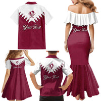 Personalised Qatar National Day Family Matching Mermaid Dress and Hawaiian Shirt Dawlat Qatar Map Islamic Pattern - Wonder Print Shop