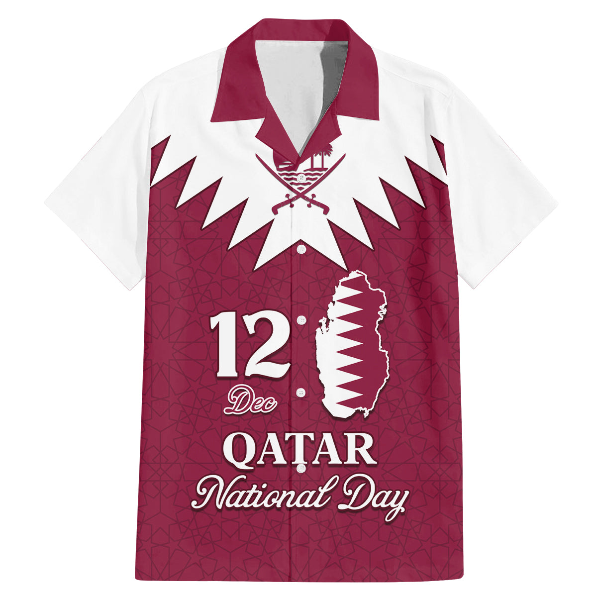 Personalised Qatar National Day Family Matching Mermaid Dress and Hawaiian Shirt Dawlat Qatar Map Islamic Pattern - Wonder Print Shop