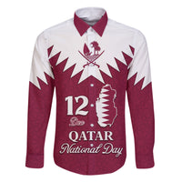Personalised Qatar National Day Family Matching Off Shoulder Long Sleeve Dress and Hawaiian Shirt Dawlat Qatar Map Islamic Pattern - Wonder Print Shop