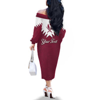 Personalised Qatar National Day Family Matching Off Shoulder Long Sleeve Dress and Hawaiian Shirt Dawlat Qatar Map Islamic Pattern - Wonder Print Shop