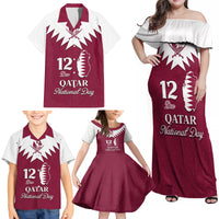 Personalised Qatar National Day Family Matching Off Shoulder Maxi Dress and Hawaiian Shirt Dawlat Qatar Map Islamic Pattern - Wonder Print Shop