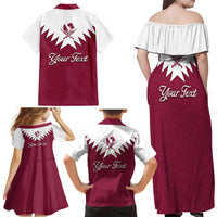 Personalised Qatar National Day Family Matching Off Shoulder Maxi Dress and Hawaiian Shirt Dawlat Qatar Map Islamic Pattern - Wonder Print Shop