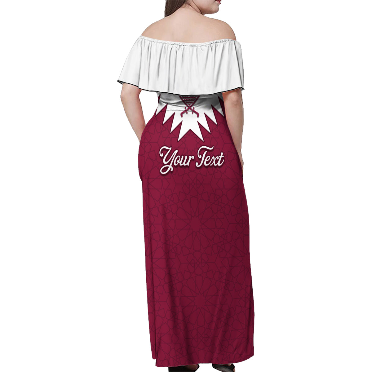 Personalised Qatar National Day Family Matching Off Shoulder Maxi Dress and Hawaiian Shirt Dawlat Qatar Map Islamic Pattern - Wonder Print Shop