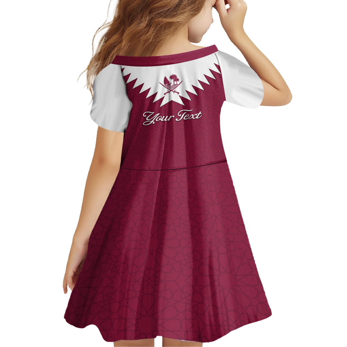 Personalised Qatar National Day Family Matching Off Shoulder Short Dress and Hawaiian Shirt Dawlat Qatar Map Islamic Pattern - Wonder Print Shop