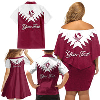 Personalised Qatar National Day Family Matching Off Shoulder Short Dress and Hawaiian Shirt Dawlat Qatar Map Islamic Pattern - Wonder Print Shop